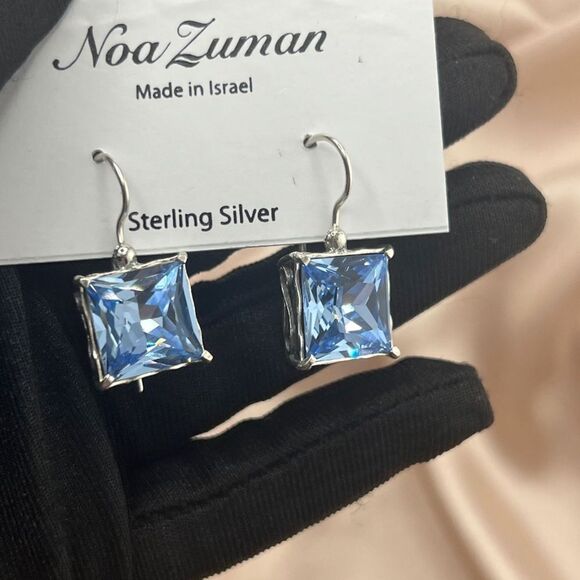 Sterling Silver Blue Square Drop Earrings - Picture 6 of 8